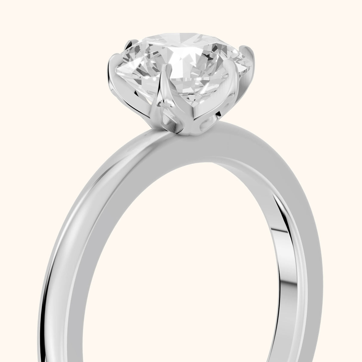 Serena Blossom Solitaire Round Diamond Engagement Ring in White Gold - slant-view.webp