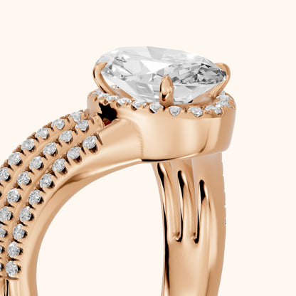 Francesca Chevron Halo Oval Diamond Engagement Ring in Rose Gold - slant-view.webp
