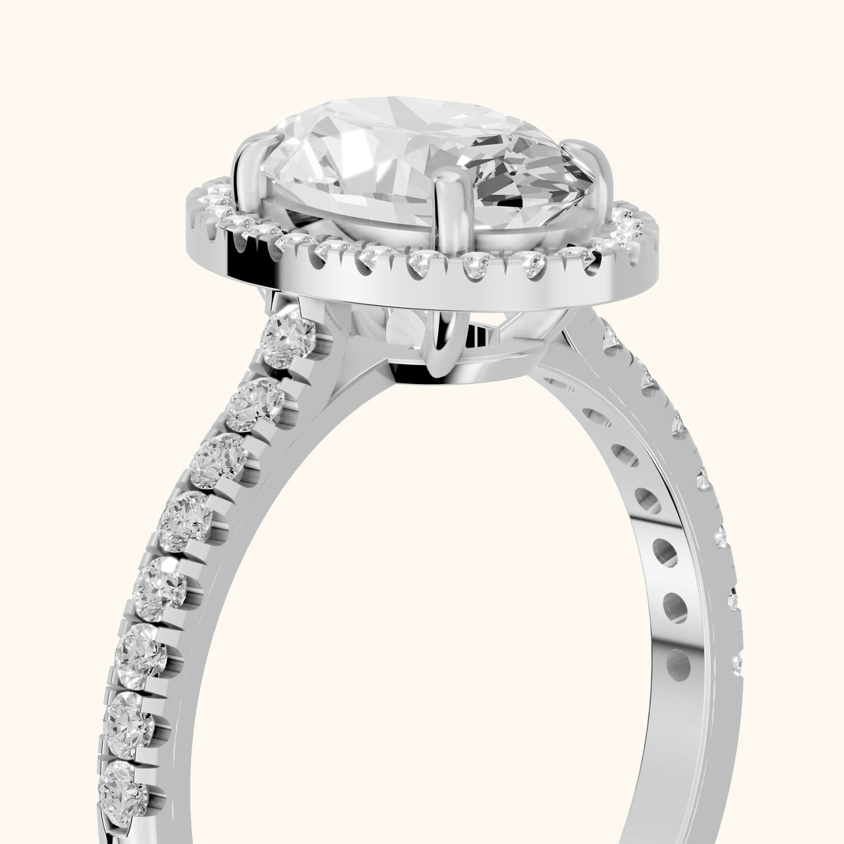 Mabel Halo French Pavé Oval Diamond Engagement Ring in White Gold - slant-view.webp