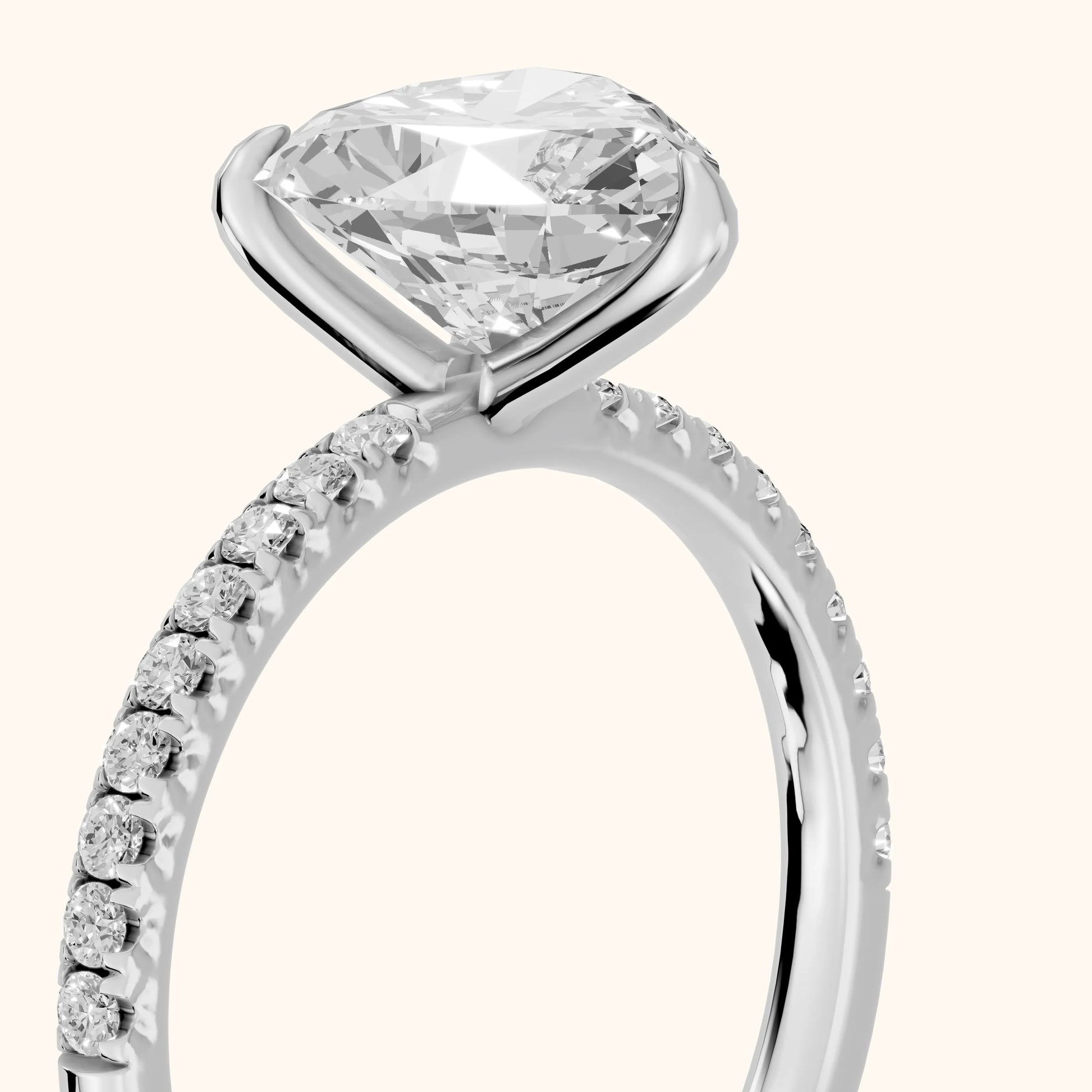 Ione Solitaire Pavé Heart Diamond Engagement Ring in Silver - slant-view.webp