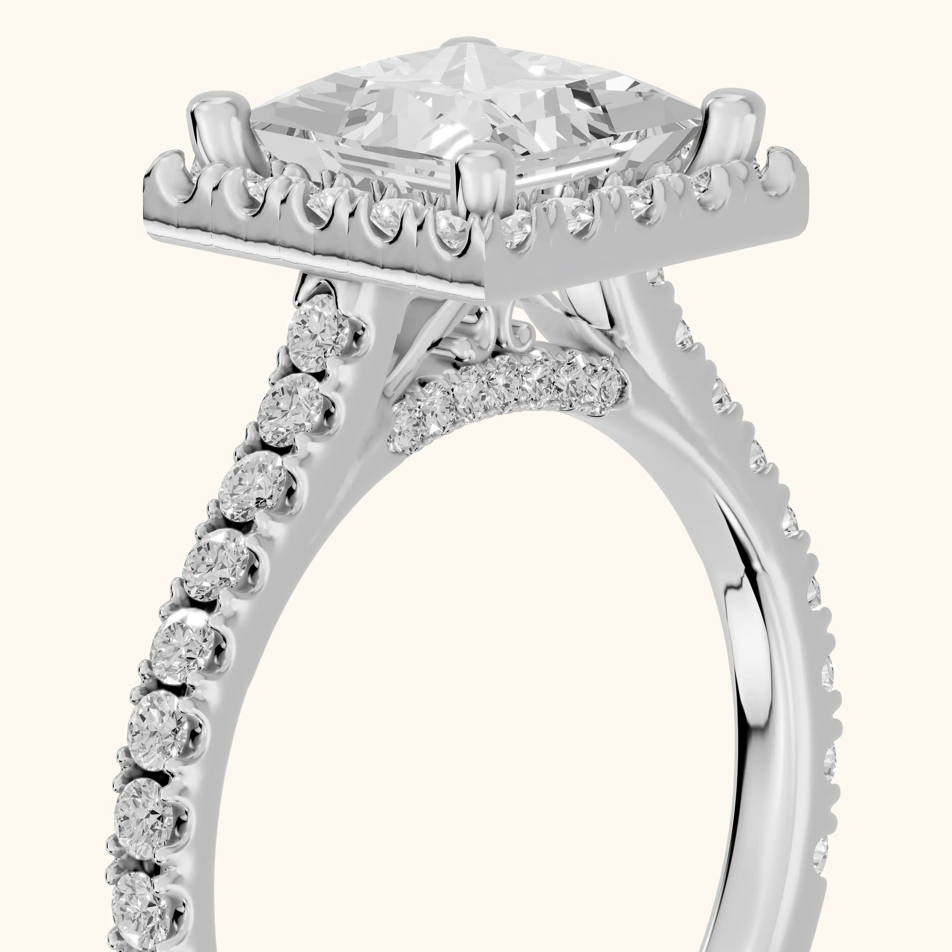 Sophie Halo Pavé Princess Diamond Ring in Silver - slant-view.webp