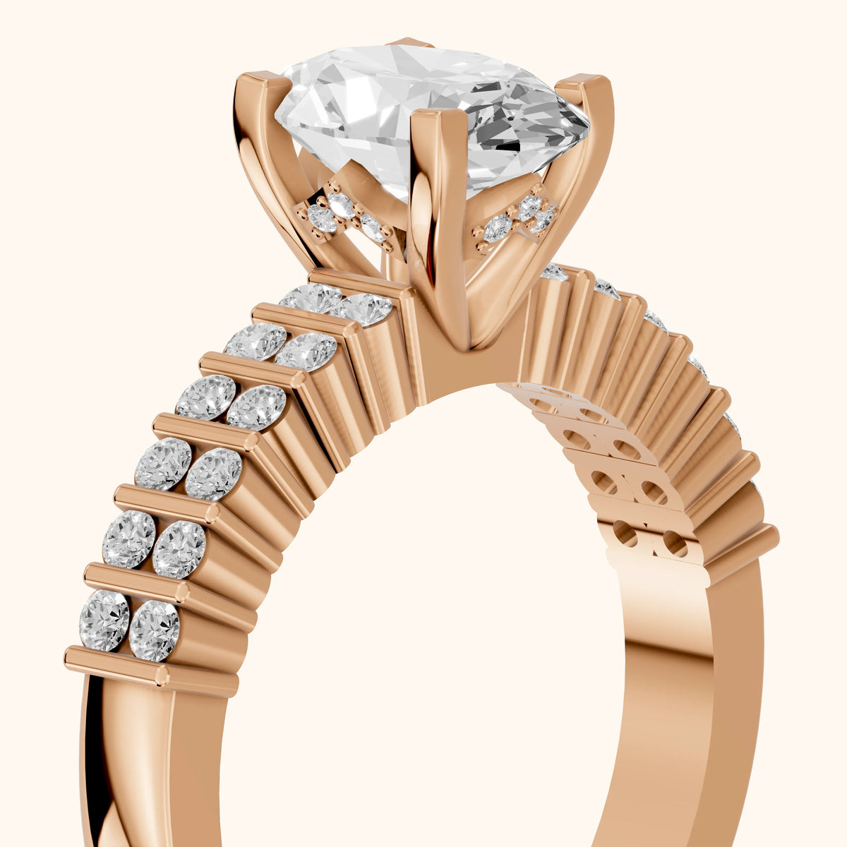 Honor Sidestone Oval Diamond Engagement Ring in Rose Gold - slant-view.webp