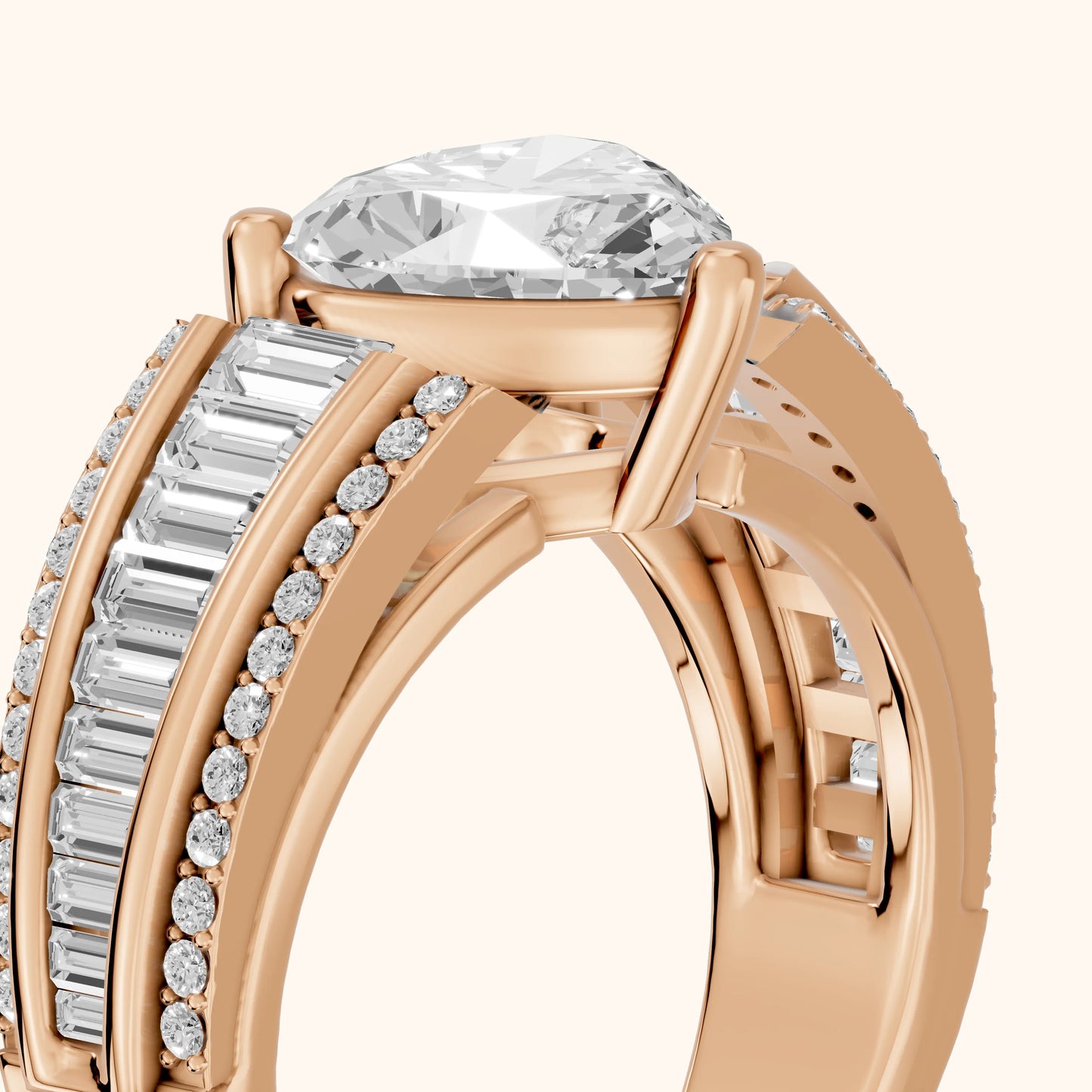 Halle Channel Set Baguette Accent Heart Diamond Engagement Ring in Rose Gold - slant-view.webp
