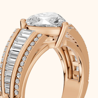 Halle Channel Set Baguette Accent Heart Diamond Engagement Ring in Rose Gold - slant-view.webp