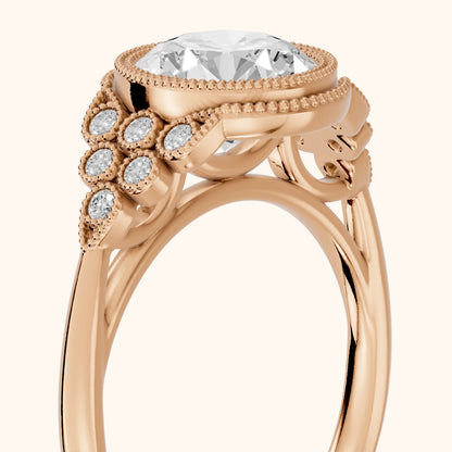 Effie Vintage Bezel Round Diamond Engagement Ring in Rose Gold - slant-view.webp