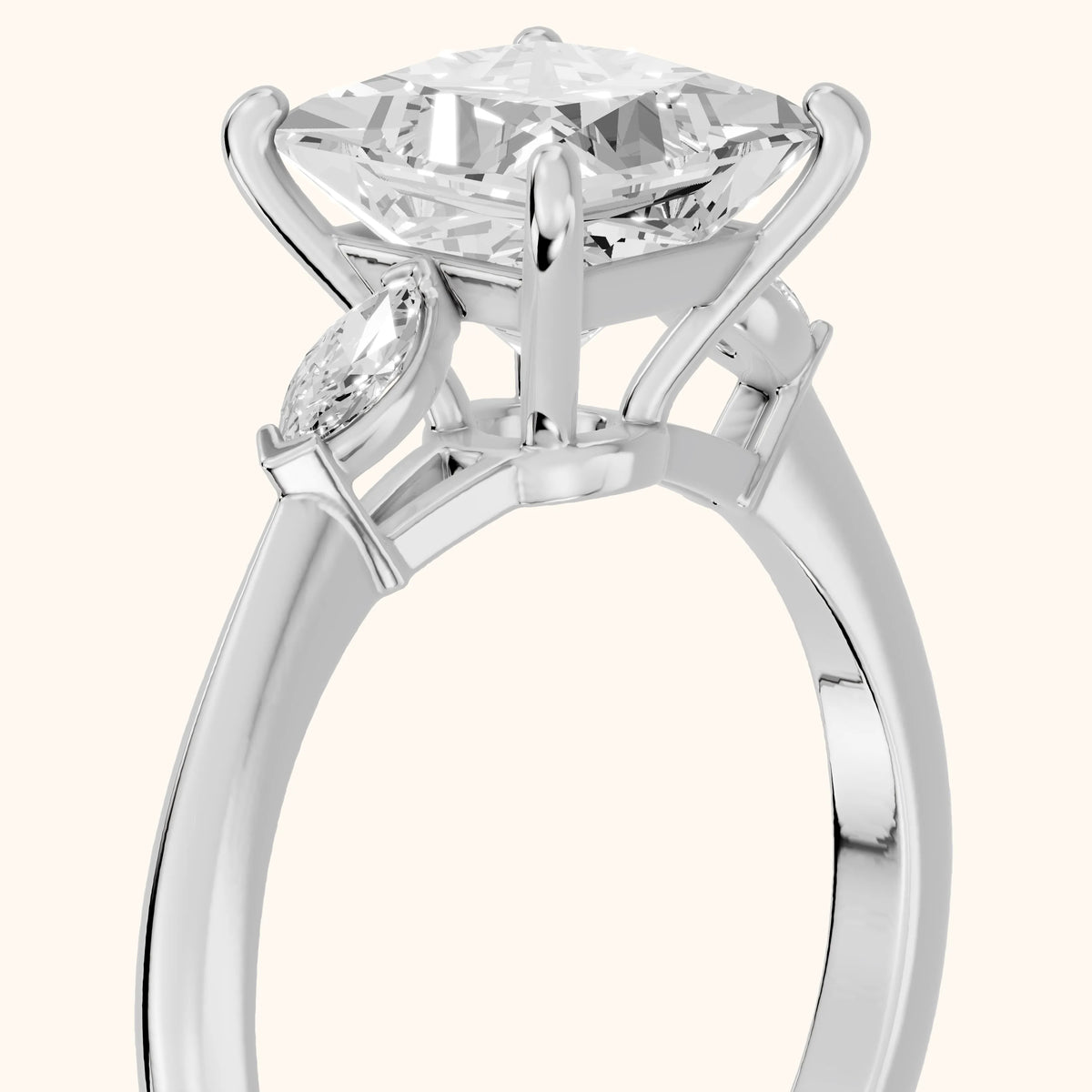 Lissa Marquise-Side Three-Stone Princess Diamond Engagement Ring in Silver - slant-view.webp