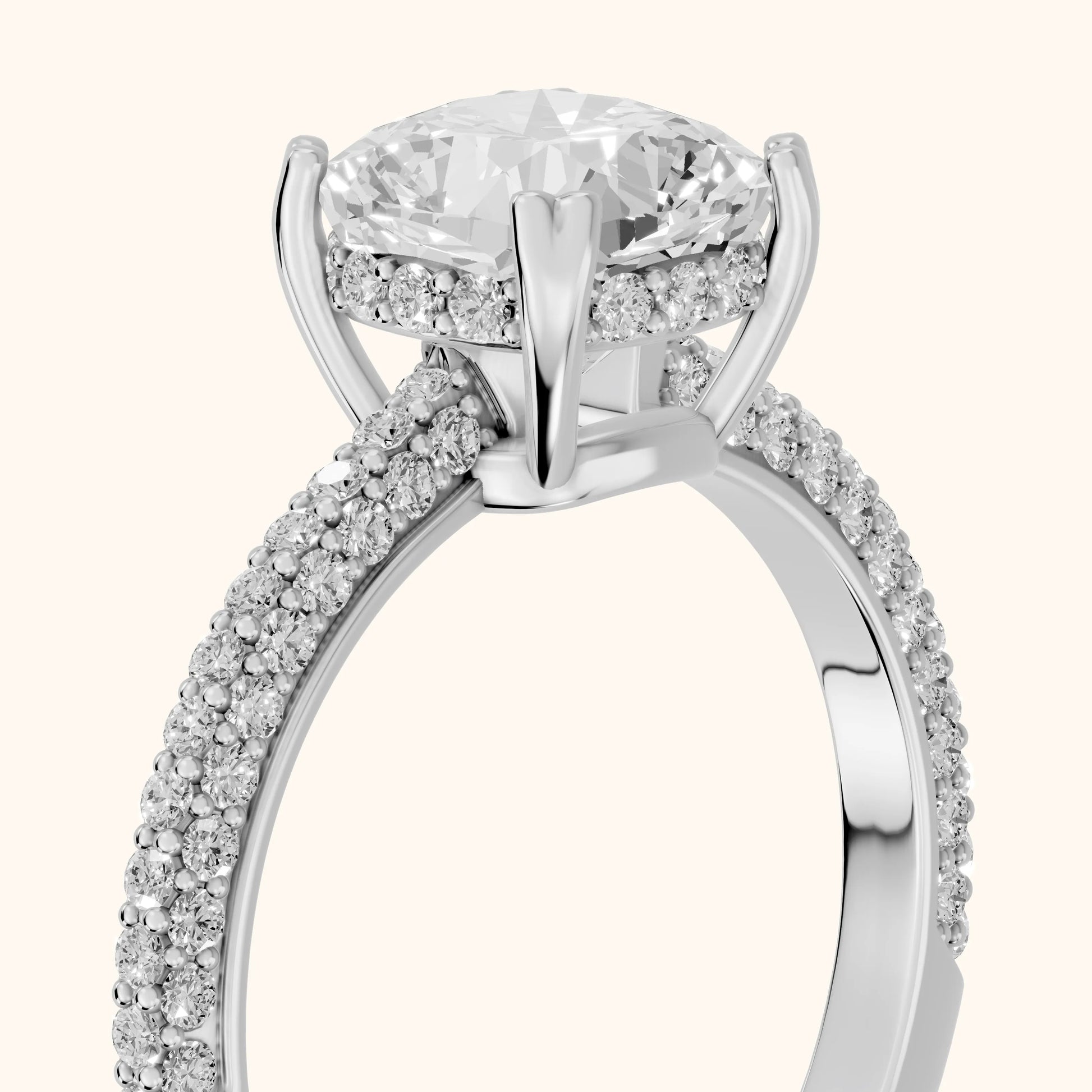 Violet Hidden Halo Pavé Cushion Diamond Ring in Silver - slant-view.webp