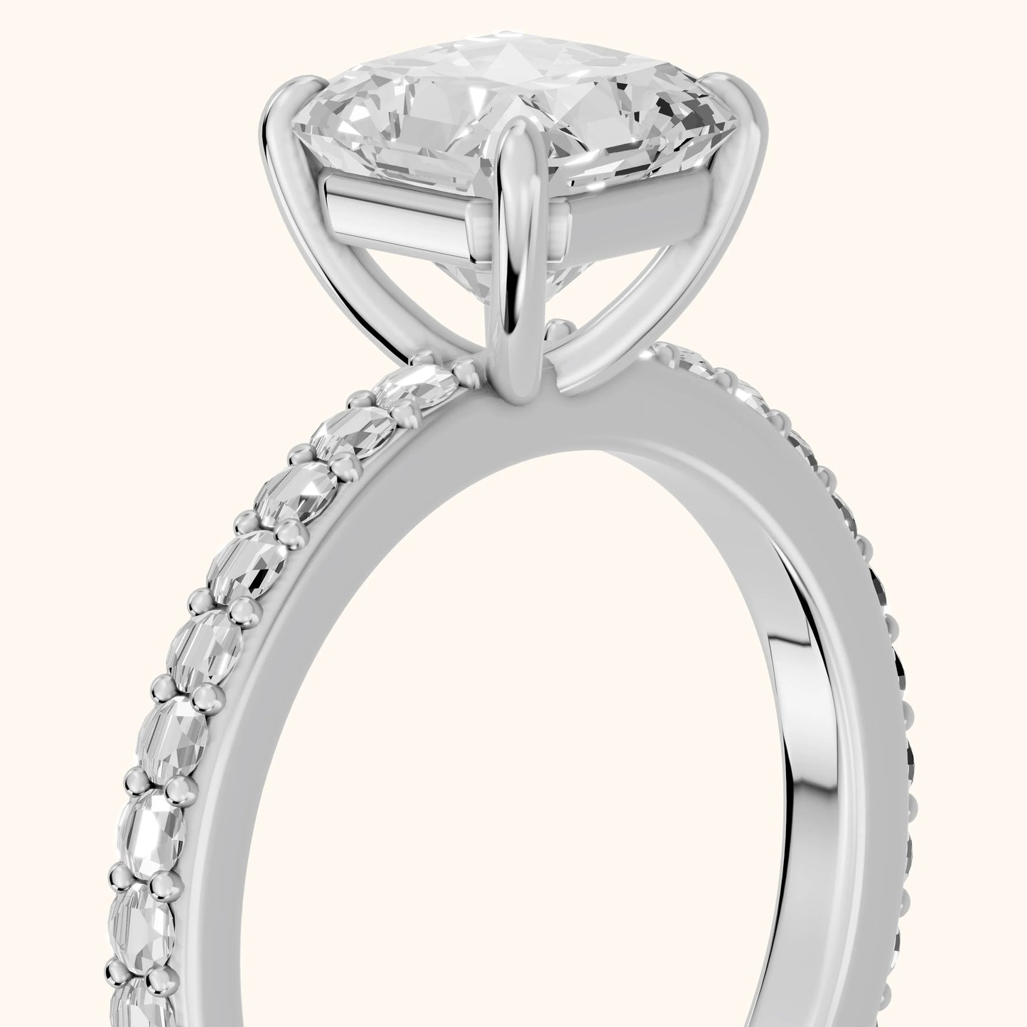 Aisha Pavé Solitaire Radiant Diamond Engagement Ring in White Gold - slant-view.webp
