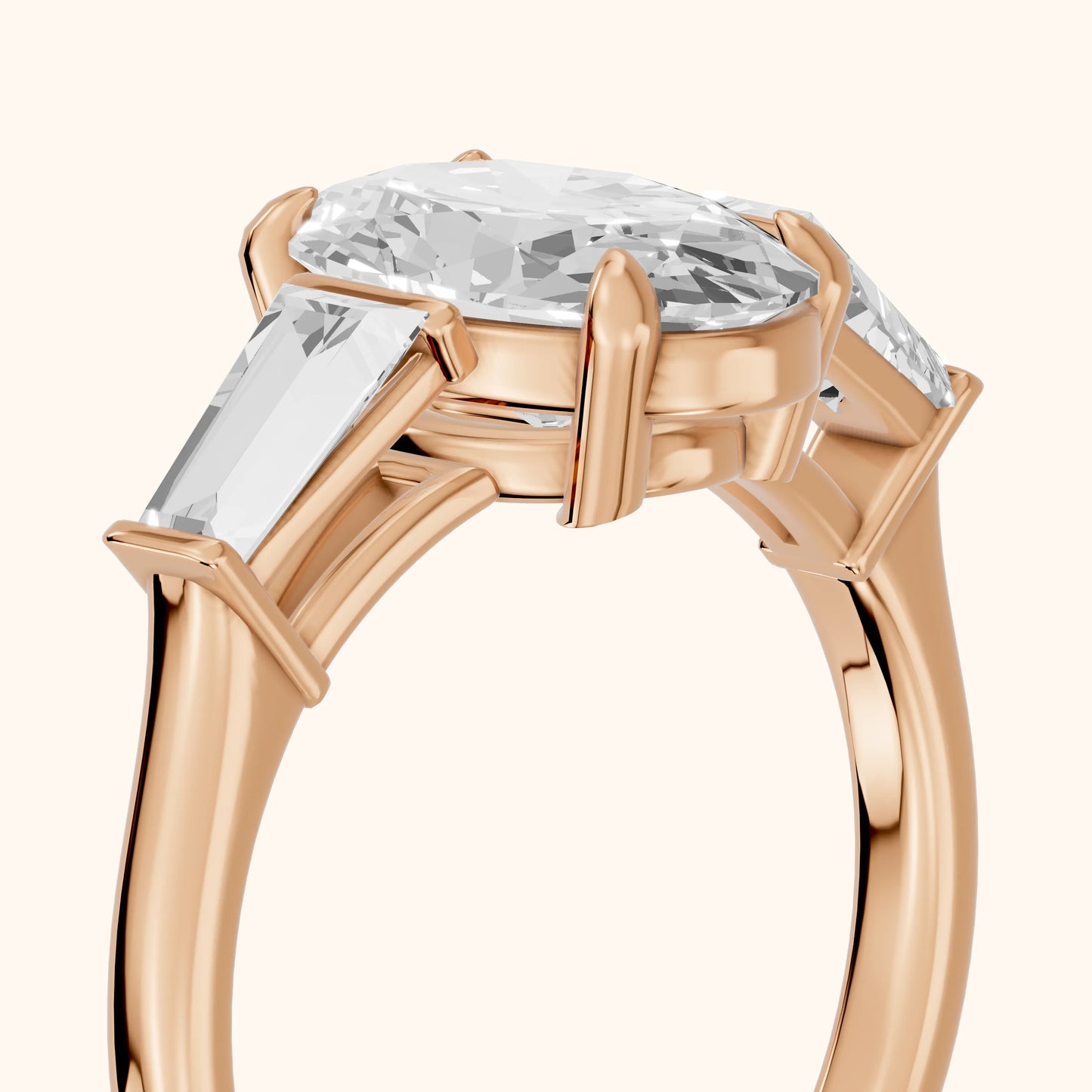 Layla Tapered Baguette Oval Diamond Ring in Rose Gold - slant-view.webp