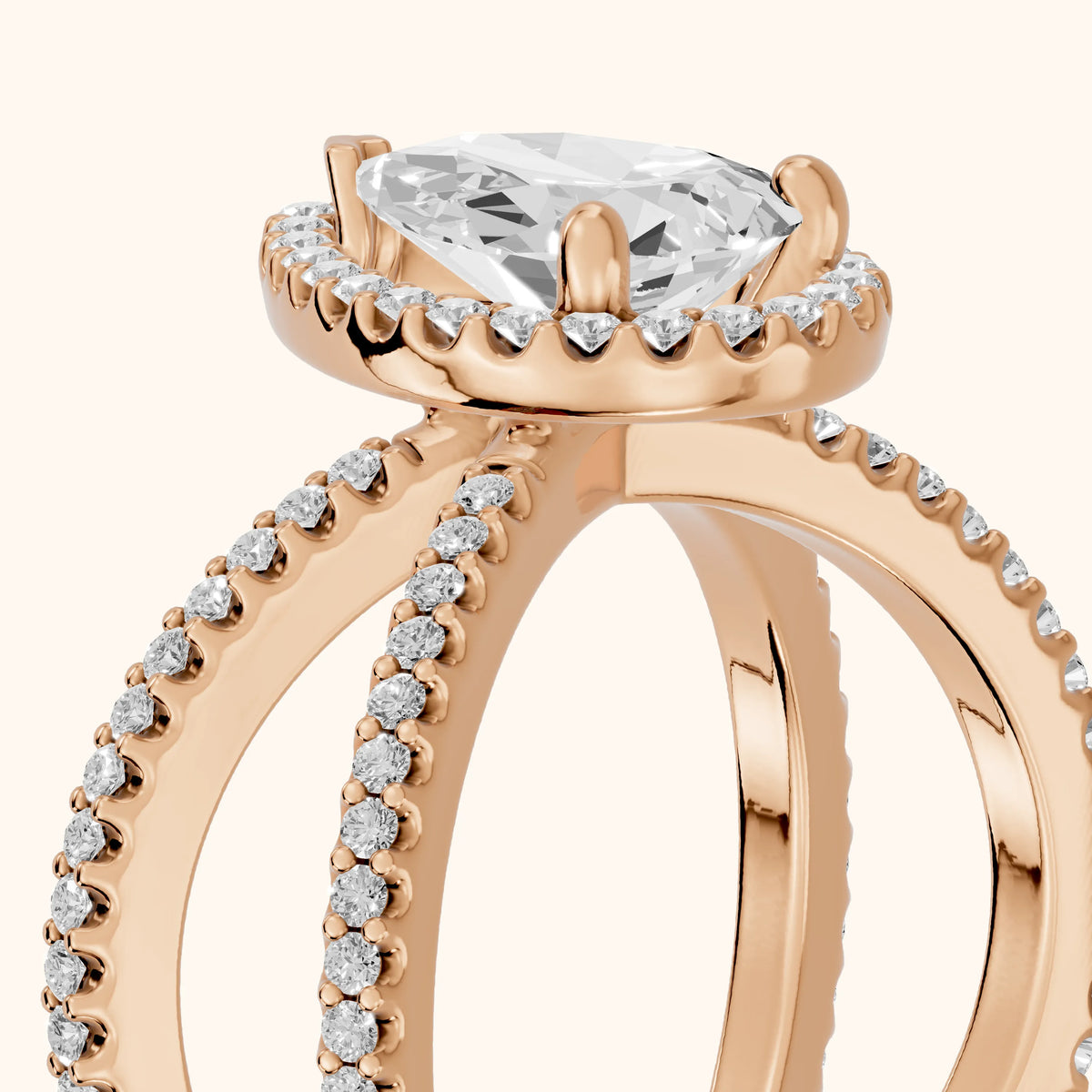 Sparks Crossover Halo Pear Diamond Engagement Ring in Rose Gold - slant-view.webp