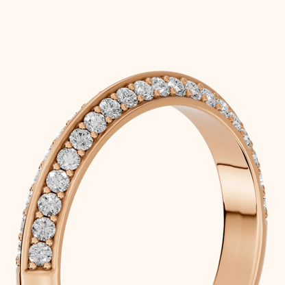 Divya Ridged Dome Round Diamond Half Eternity Band in Rose Gold - slant-view