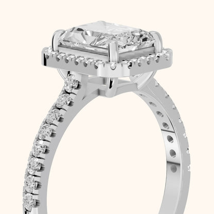 Mabel Halo French Pavé Radiant Diamond Engagement Ring in White Gold - slant-view.webp