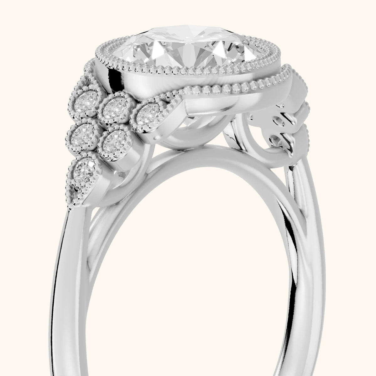 Effie Vintage Bezel Round Diamond Engagement Ring in Silver - slant-view.webp