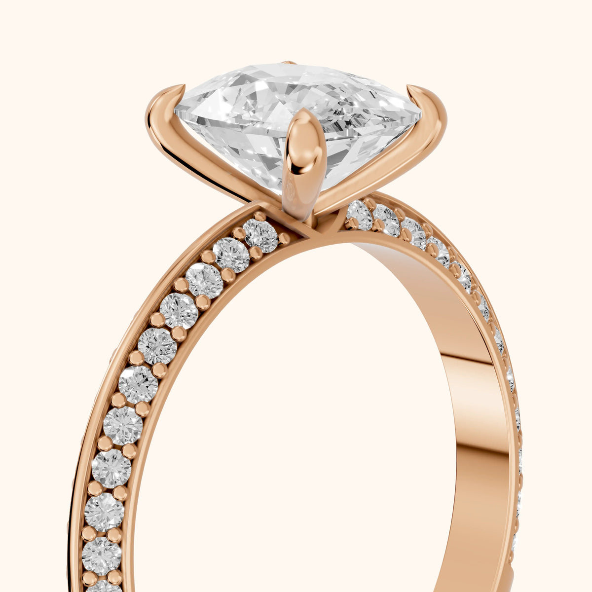 Meredith Knife Edge Pavé Cushion Diamond Engagement Ring in Rose Gold - slant-view.webp