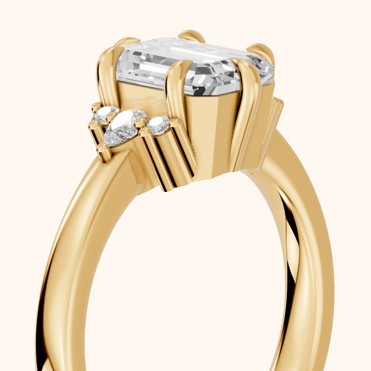 Josie Sidestone Emerald Diamond Engagement Ring in Yellow Gold - slant-view.webp
