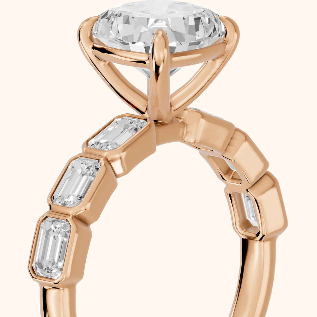 Carol Half Bezel Cushion Diamond Engagement Ring in Rose Gold - slant-view.webp
