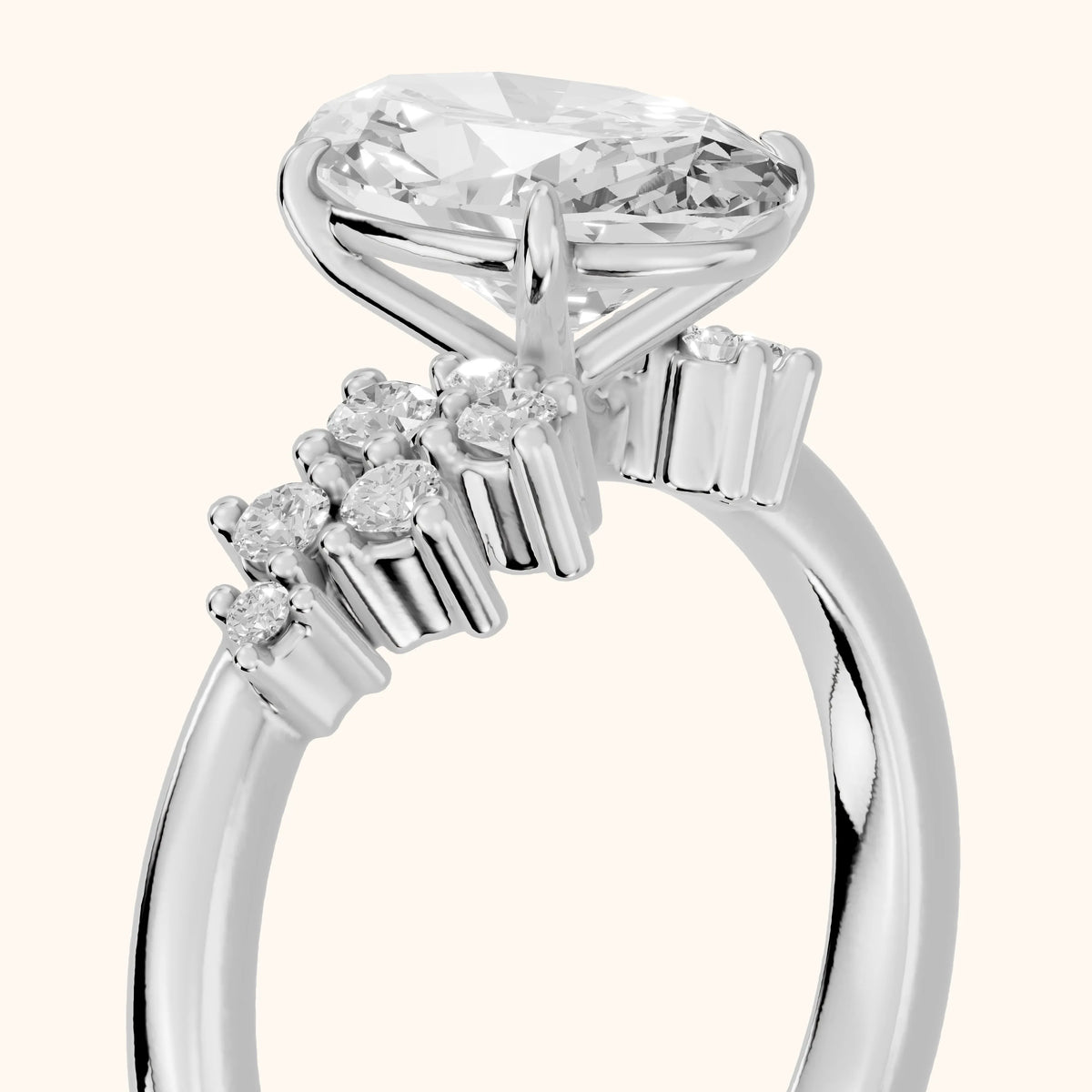 Gina Cluster Oval Diamond Engagement Ring in Platinum - slant-view.webp