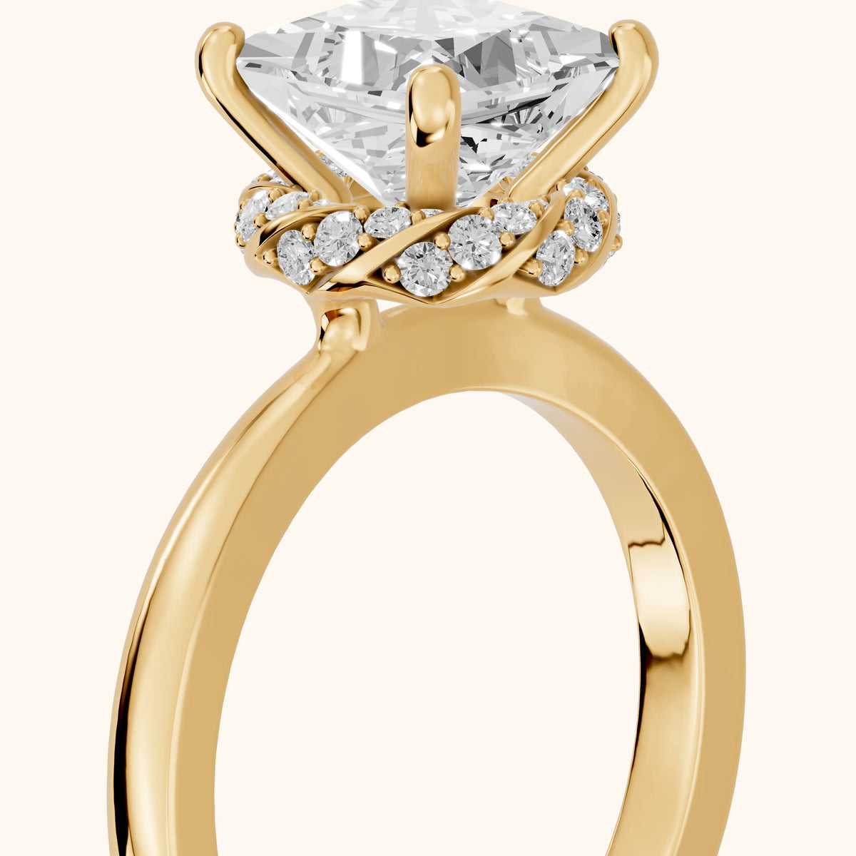 Susie Hidden Halo Twist Princess Diamond Engagement Ring in Yellow Gold - slant-view.webp