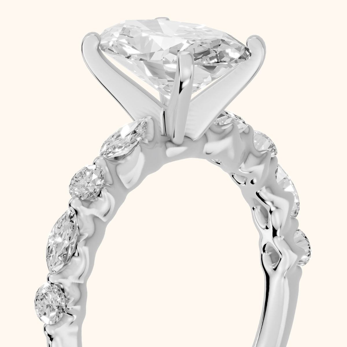Lidia Leaf Garland Oval Diamond Engagement Ring in Silver - slant-view.webp