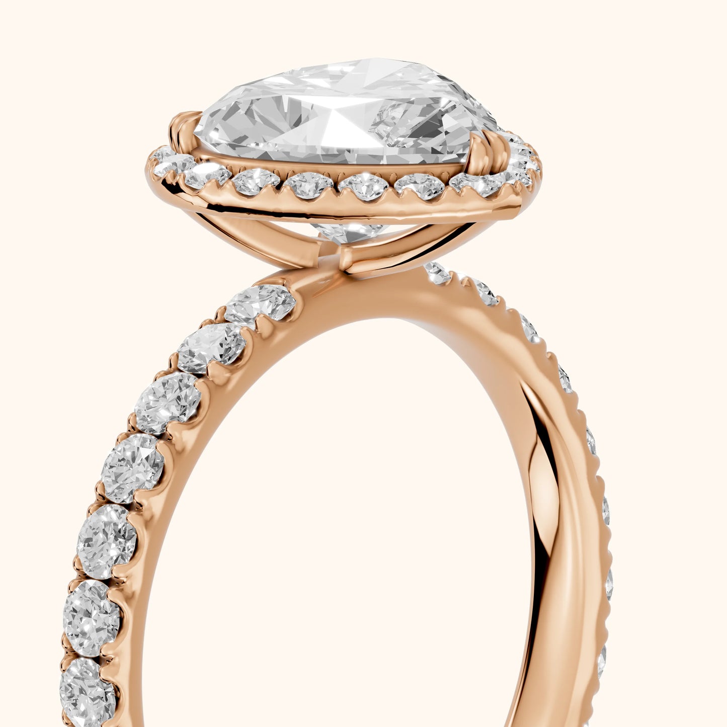 Chloe Halo Pavé Heart Diamond Ring in Rose Gold - slant-view.webp