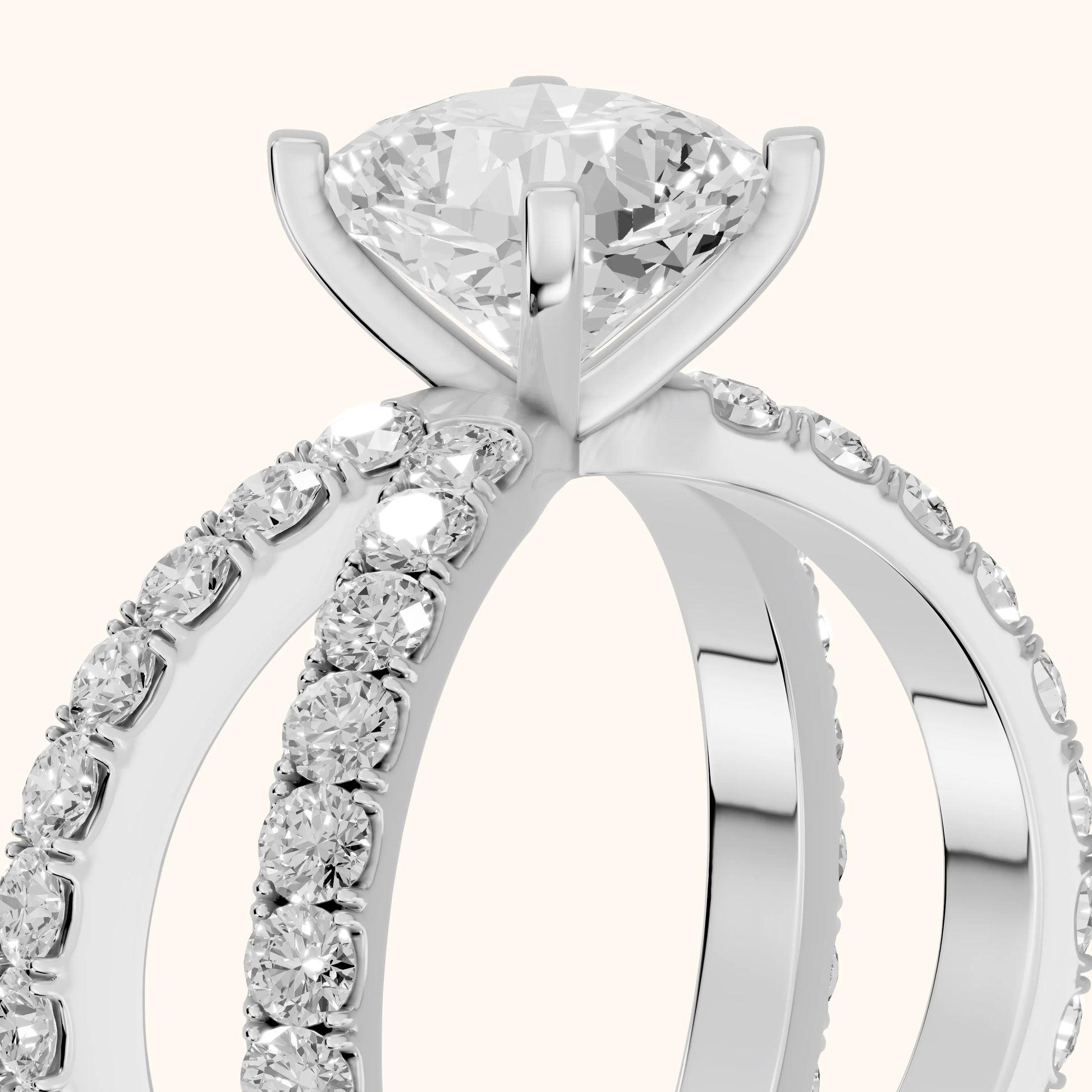 Lior Criss Cross Pavé Cushion Diamond Engagement Ring in Silver - slant-view.webp