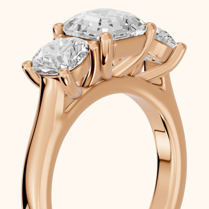 Callie Three-Stone Trellis Asscher Diamond Ring in Rose Gold - slant-view.webp