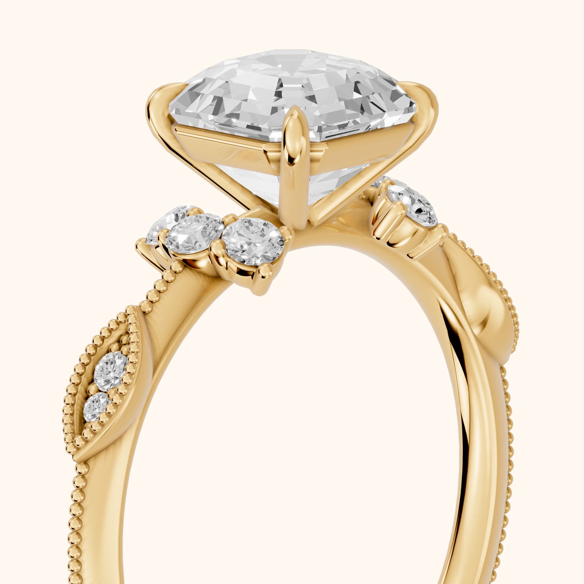 Naomi Vintage Milgrain Asscher Diamond Engagement Ring in Yellow Gold - slant-view.webp