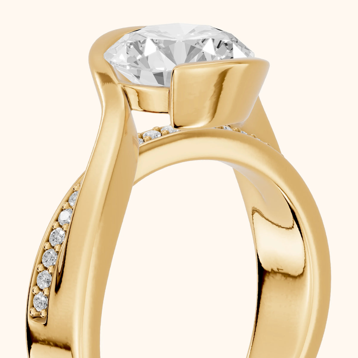 Solene Half Bezel Bypass Round Diamond Engagement Ring in Yellow Gold - slant-view.webp