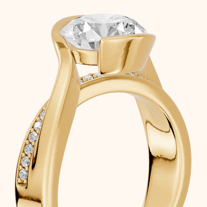 Solene Half Bezel Bypass Round Diamond Engagement Ring in Yellow Gold - slant-view.webp