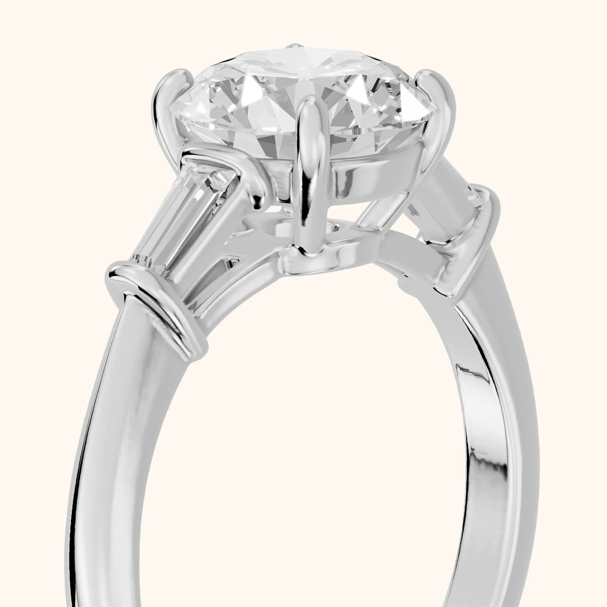 Abby Baguette Three-Stone Round Diamond Engagement Ring in Silver - slant-view.webp