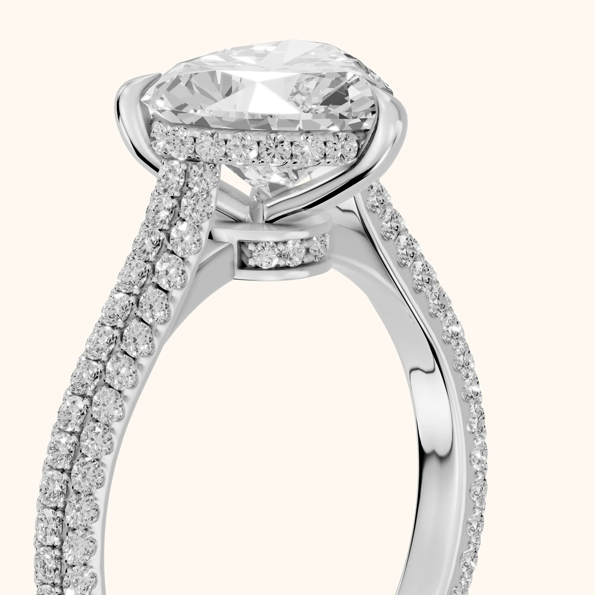 Della Hidden Halo Pavé Heart Diamond Engagement Ring in White Gold - slant-view.webp