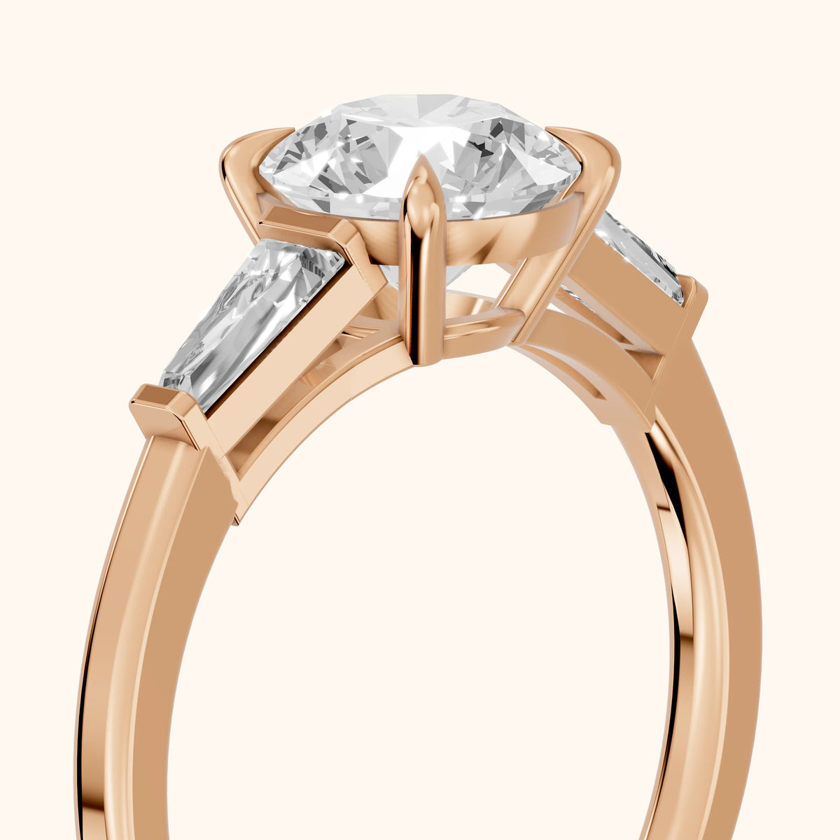 Winnie Three-Stone Round Diamond Engagement Ring in Rose Gold - slant-view.webp