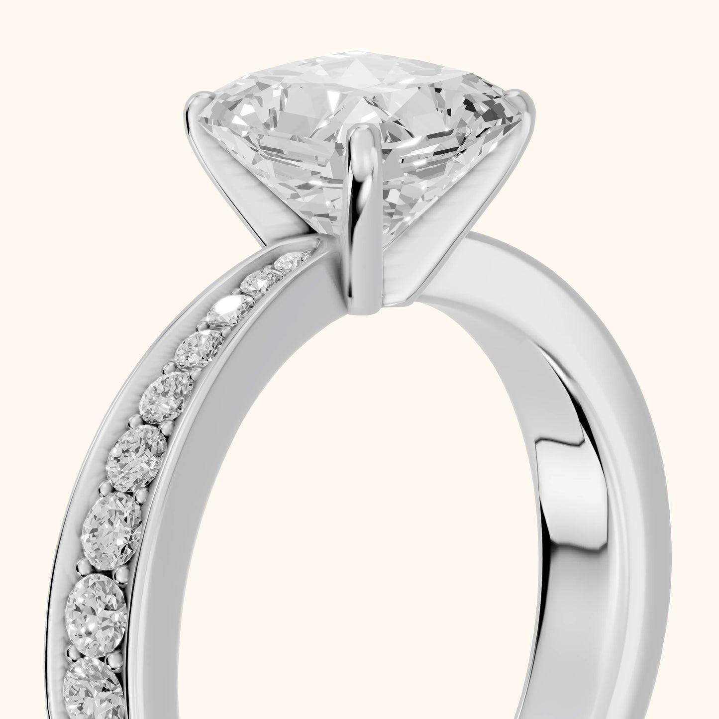 Rhea Sidestone Pavé Radiant Diamond Engagement Ring in White Gold - slant-view.webp