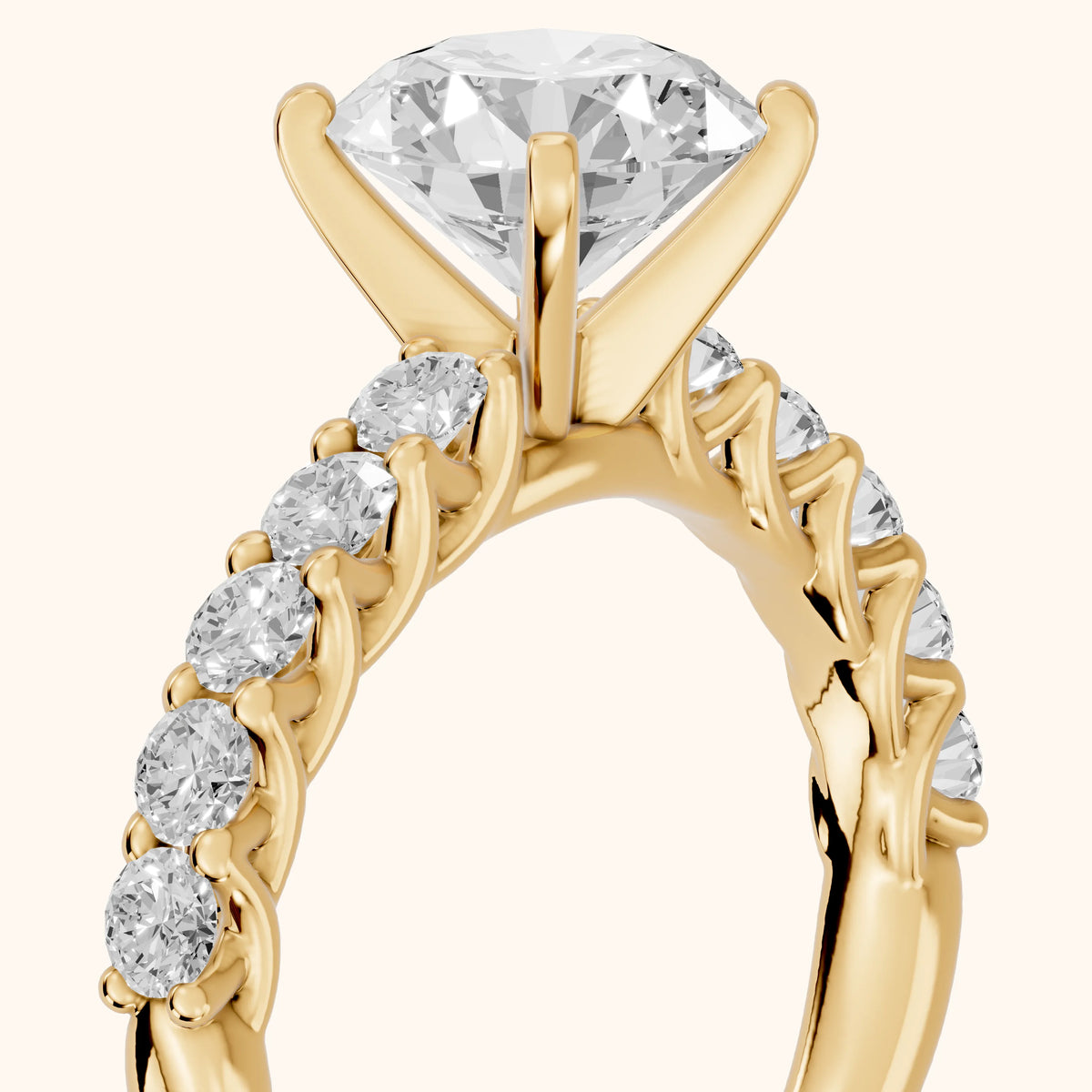 Heloise Statement Pavé Round Diamond Engagement Ring in Yellow Gold - slant-view.webp