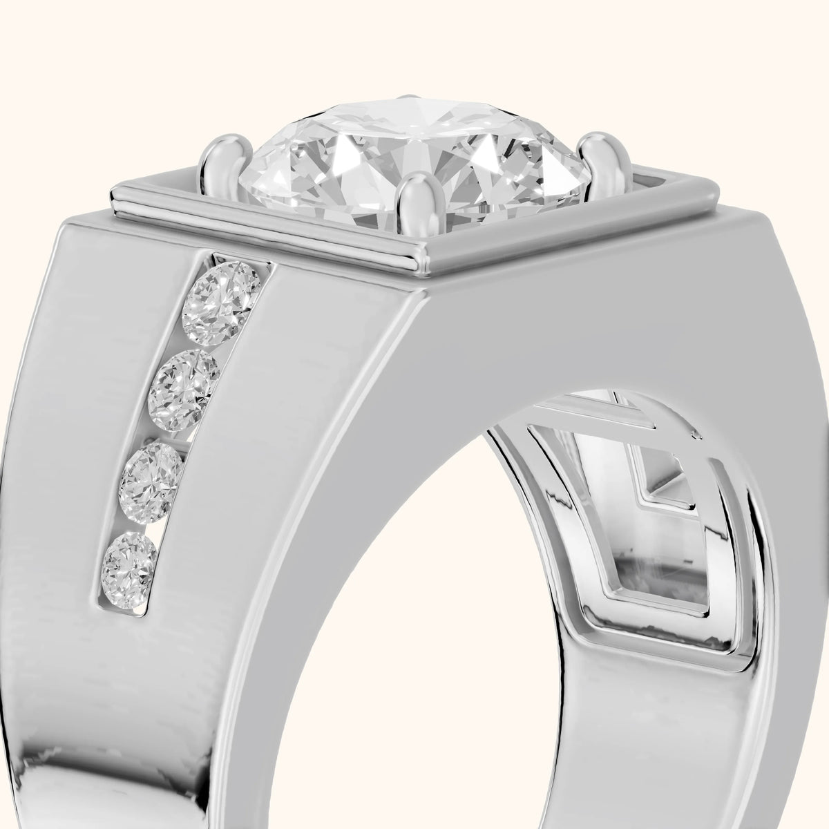 Orem Wide Band Channel Set Round Diamond Engagement Ring in Silver - slant-view.webp