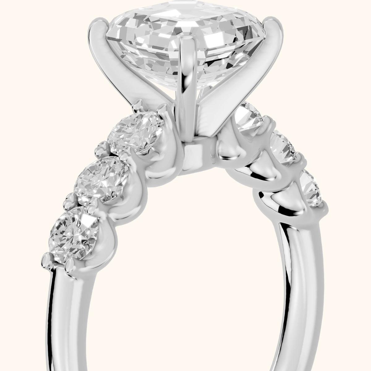 Lenora Scalloped Statement Asscher Diamond Engagement Ring in Platinum - slant-view.webp
