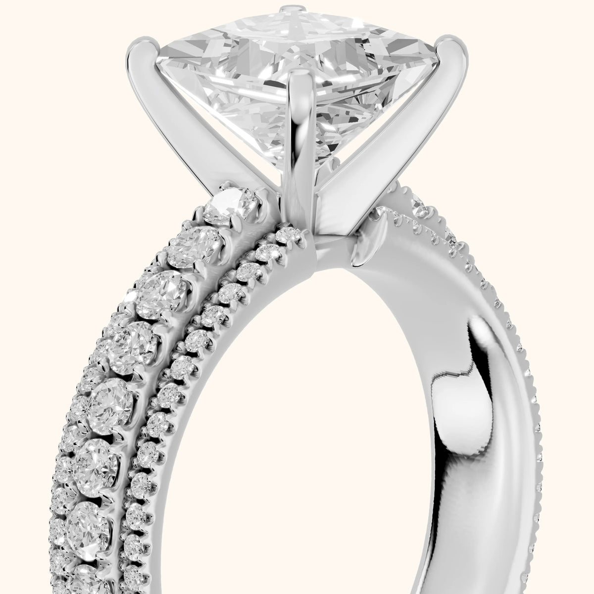 Oona Wide Band Pavé Princess Diamond Engagement Ring in Silver - slant-view.webp