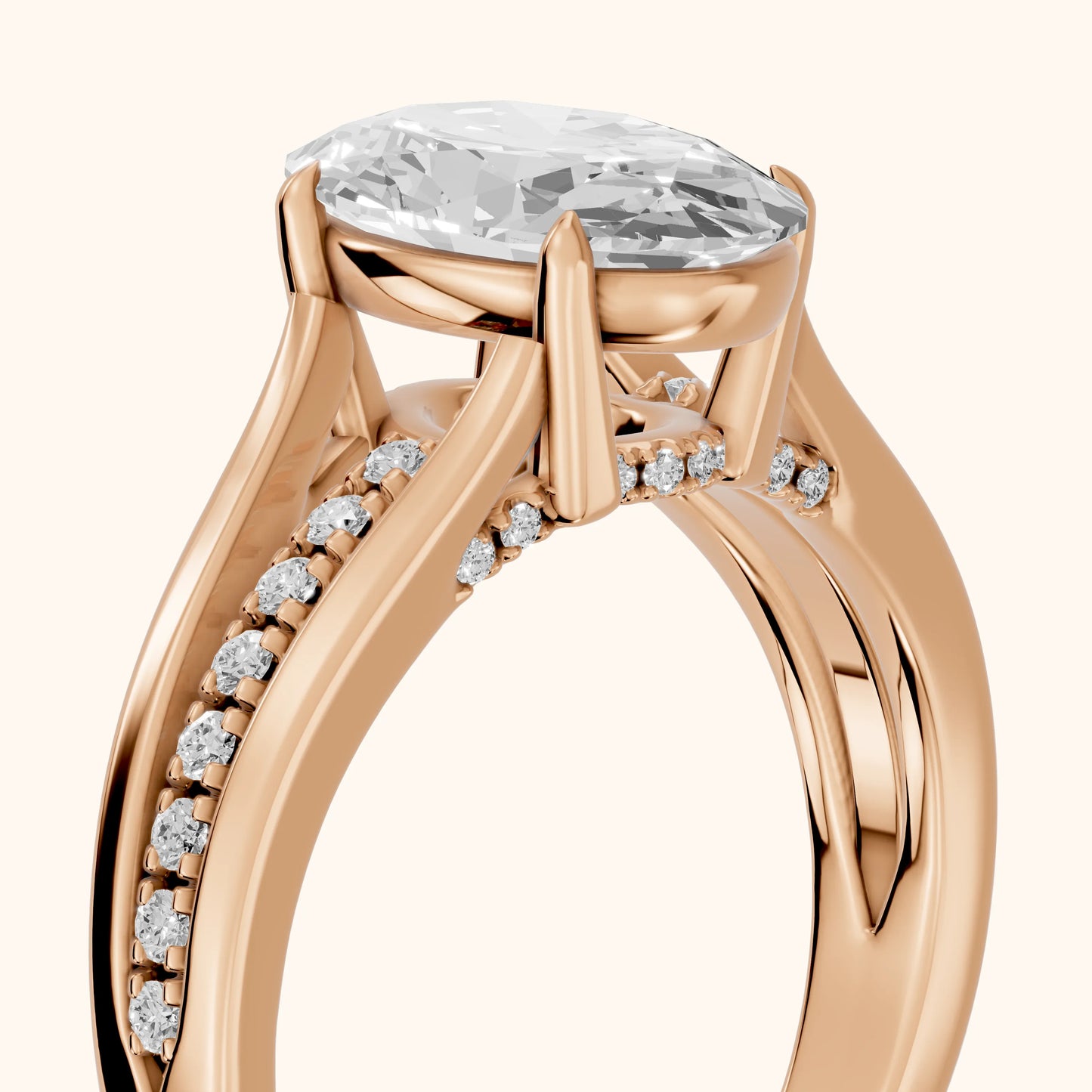 Scarlett Split Shank Pavé Oval Diamond Ring in Rose Gold - slant-view.webp