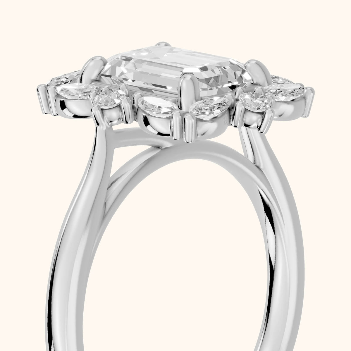 Brynn Starburst Cluster Emerald Diamond Engagement Ring in Silver - slant-view.webp