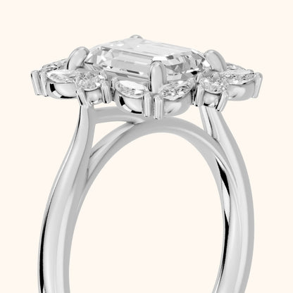 Brynn Starburst Cluster Emerald Diamond Engagement Ring in Silver - slant-view.webp