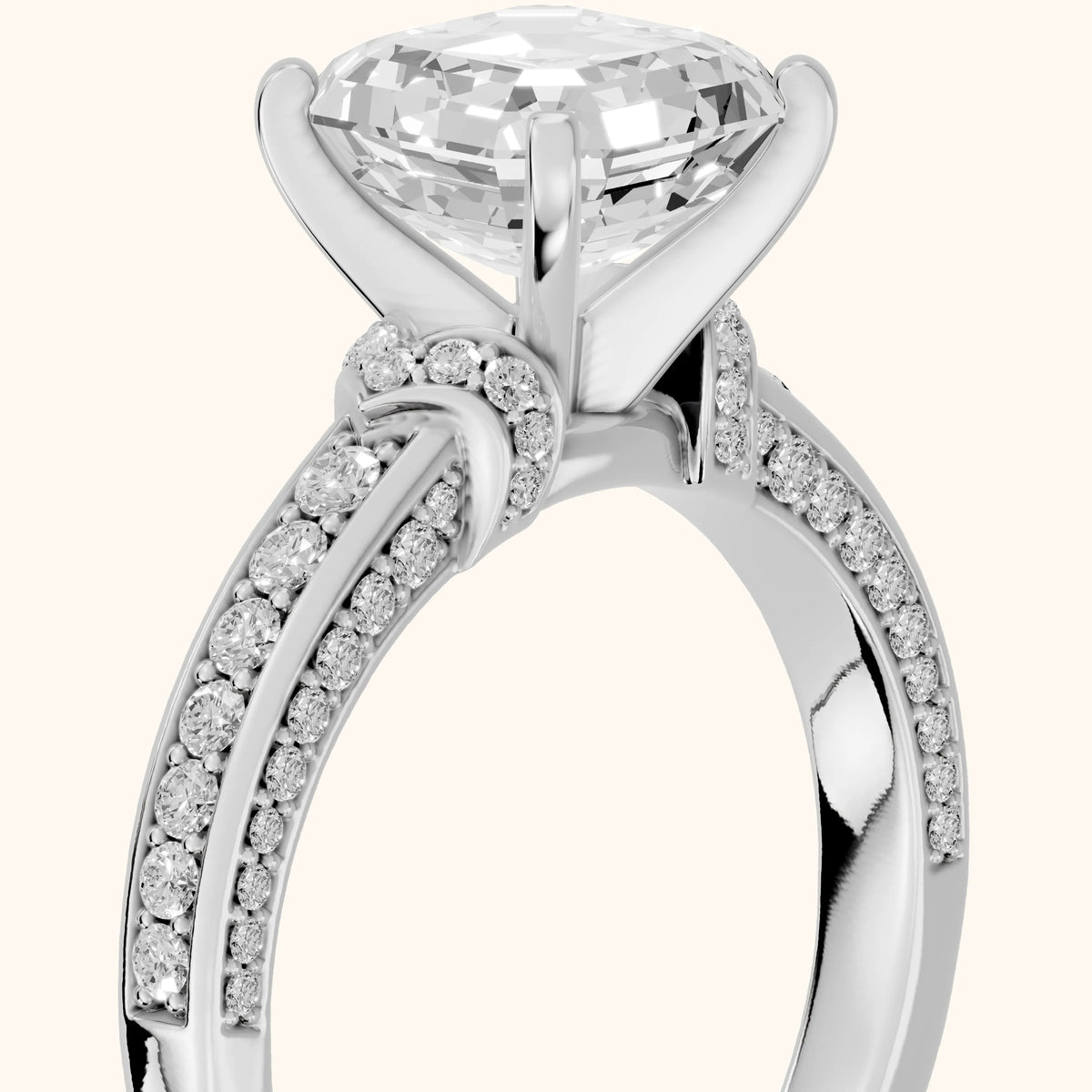 Anabelle Statement Pavé Asscher Diamond Engagement Ring in Silver - slant-view.webp