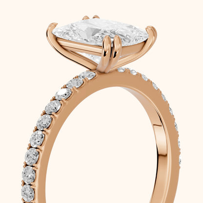 Luna Solitaire Pavé Radiant Diamond Engagement Ring in Rose Gold - slant-view.webp