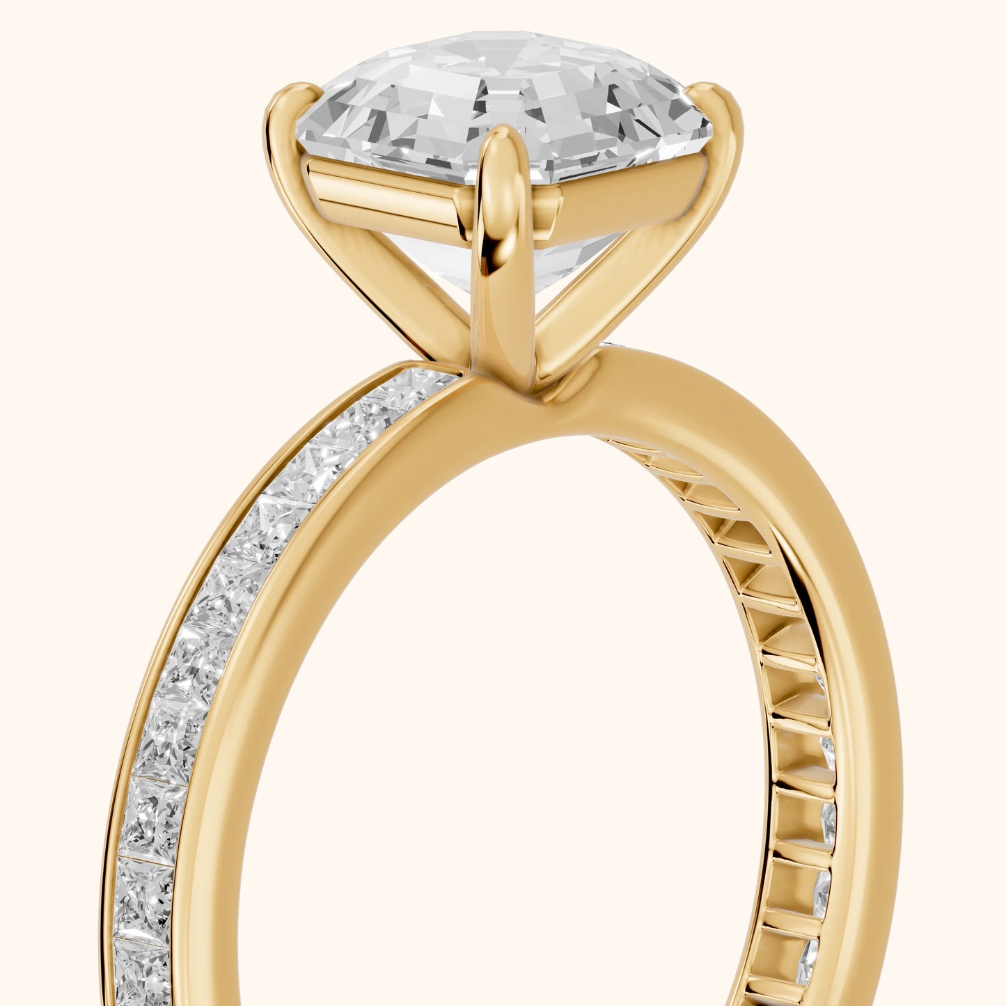 Brielle Channel Set Solitaire Asscher Diamond Ring in Yellow Gold - slant-view.webp