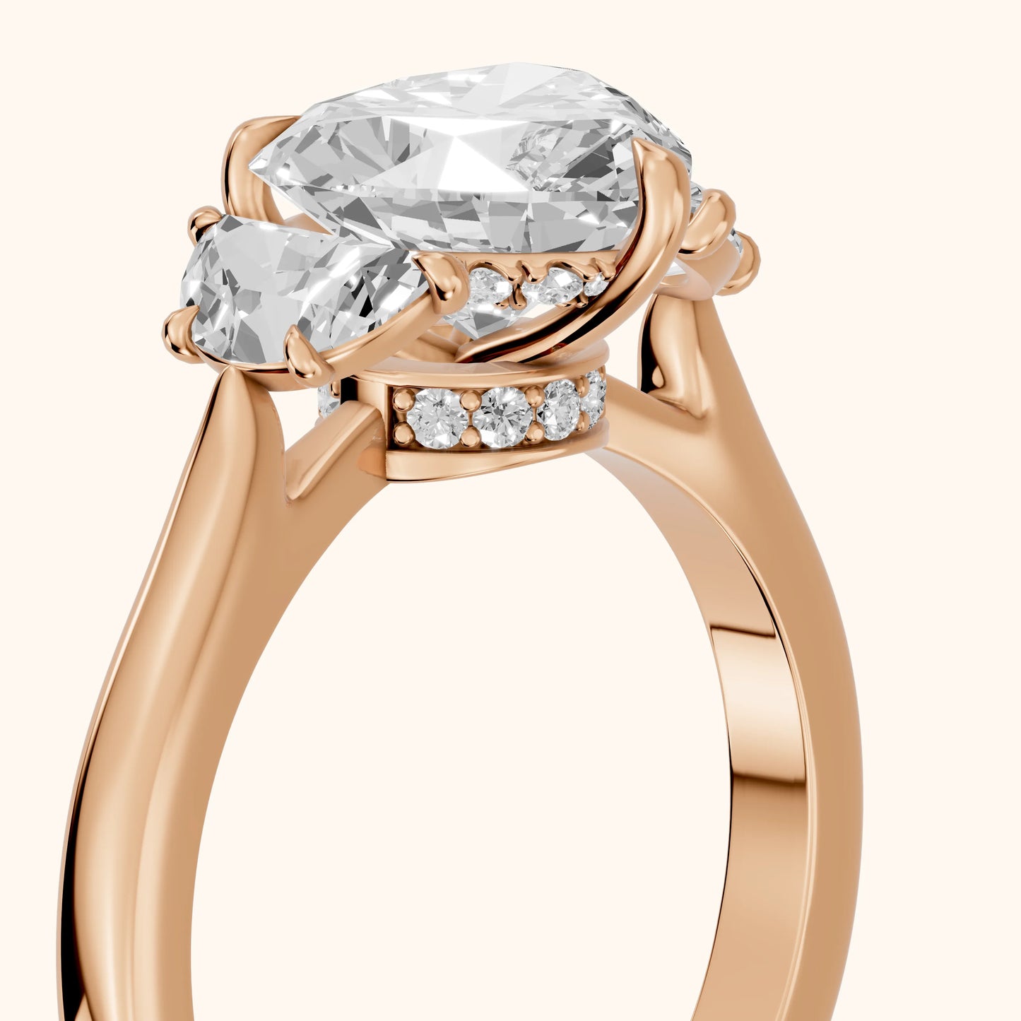 Romy Three-Stone Heart Diamond Engagement Ring in Rose Gold - slant-view.webp