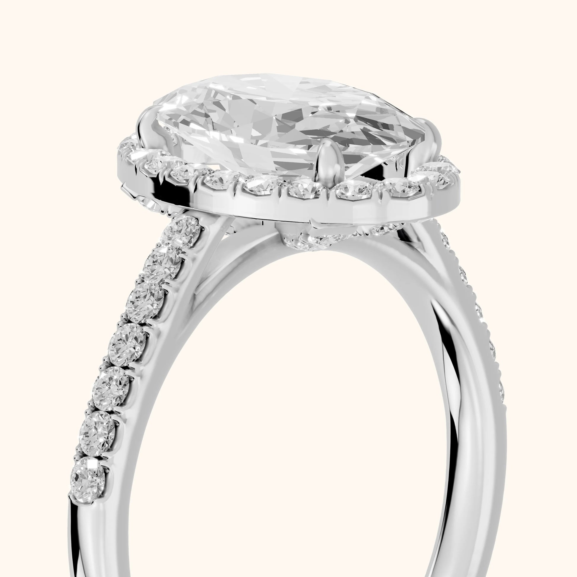 Alma Halo Pavé Oval Diamond Ring in White Gold - slant-view.webp