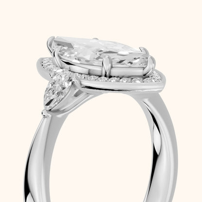 Eliza Halo Sidestone Marquise Diamond Engagement Ring in Platinum - slant-view.webp