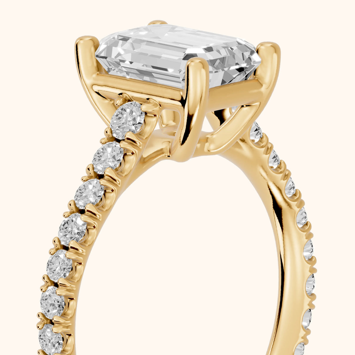 Una Cathedral Pavé Emerald Diamond Engagement Ring in Yellow Gold - slant-view.webp
