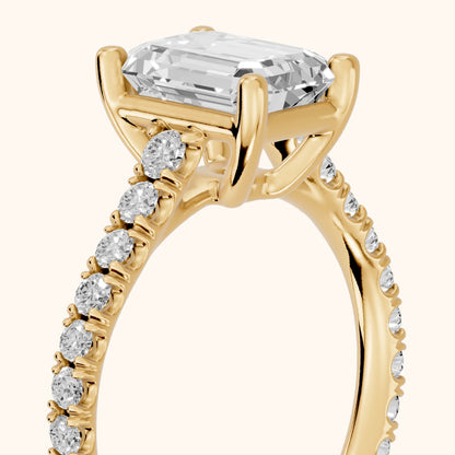 Una Cathedral Pavé Emerald Diamond Engagement Ring in Yellow Gold - slant-view.webp