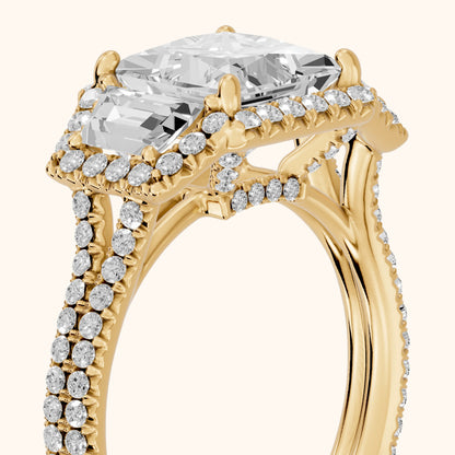Oakley Three-Stone Split Shank Princess Diamond Engagement Ring in Yellow Gold - slant-view.webp