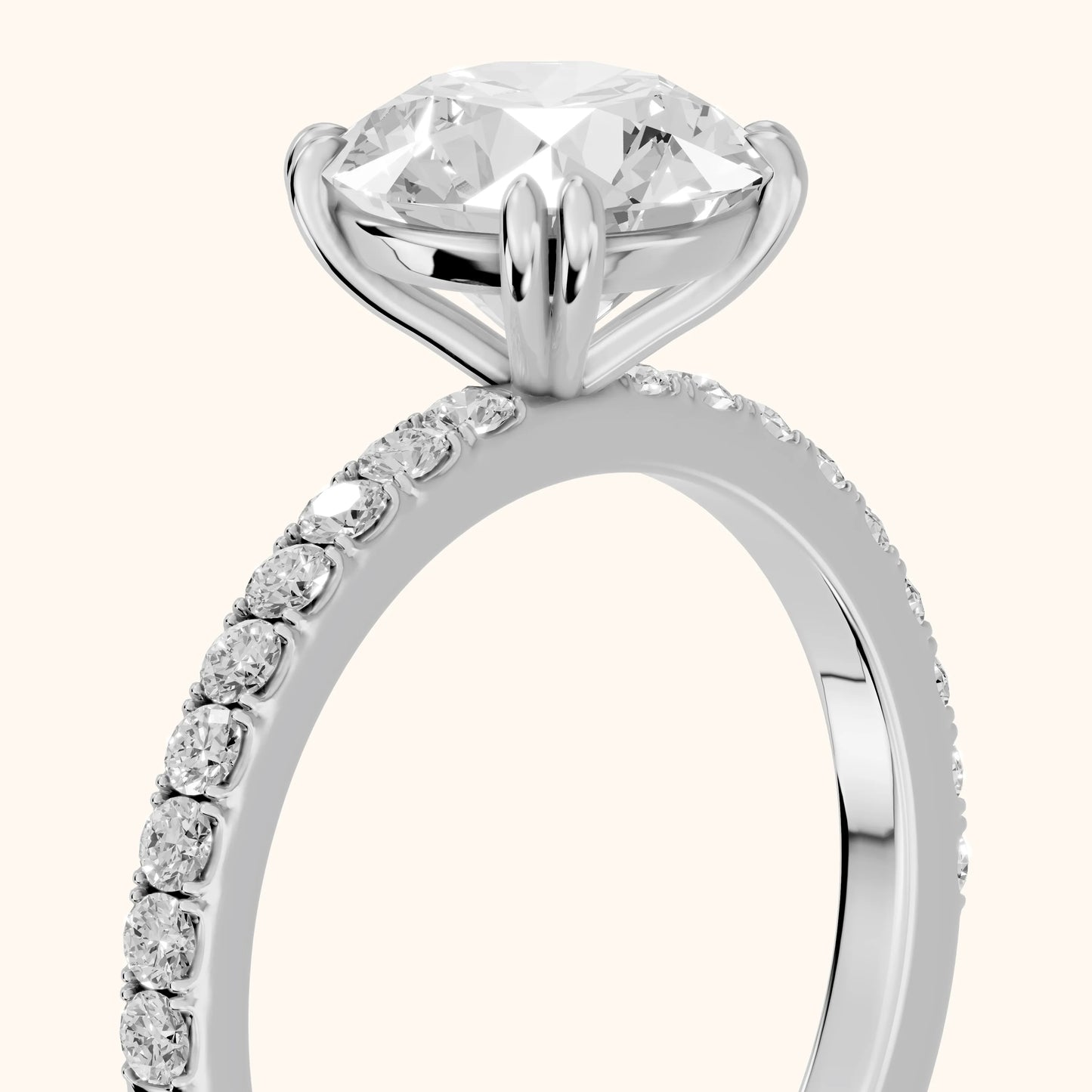 Novara Solitaire Pavé Round Diamond Ring in Silver - slant-view.webp